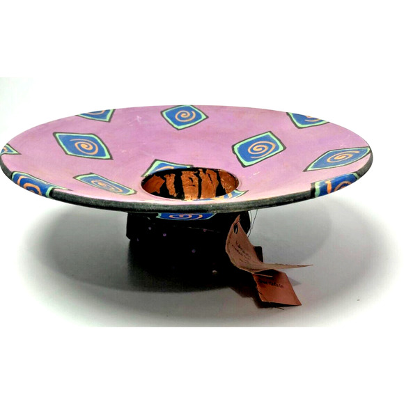 Barbara Mann Made Designs Fun 8" Matte Pottery Bowl Purple Chicklets Copper Leaf - Picture 1 of 8